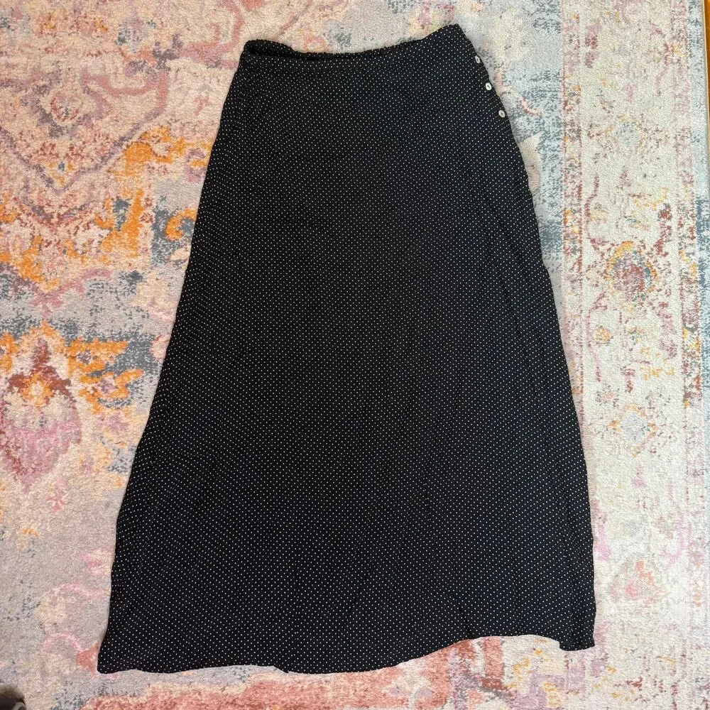 Vintage 90s black and white polka dot maxi skirt